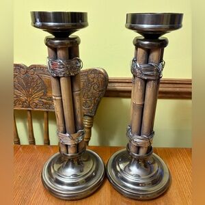 Elegant Silver and Brown bamboo Candle Holders